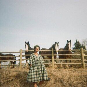 Ganni Butter Yellow & Black Plaid Midi Dress